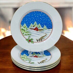 Shibata Christmas Salad Desert Plates Vintage Home For The Holidays 4 Pieces